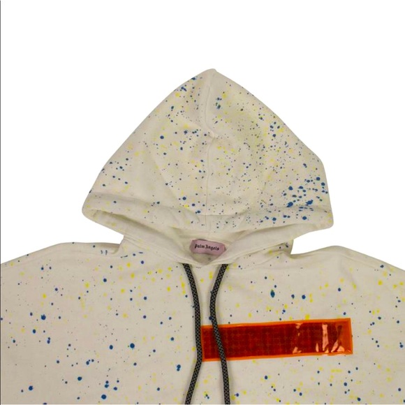 Palm Angels Paint Splattered ‘Recovery’ Hoodie Sweatshirt White - Picture 2 of 7